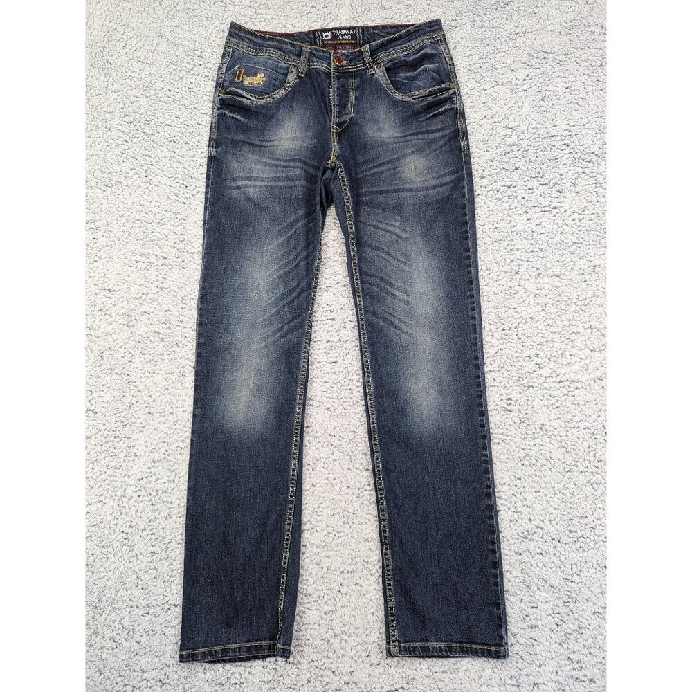 Tramway Western Slim Straight Buttonfly Jeans Mens 34X34 Cowboy Southwest Blue